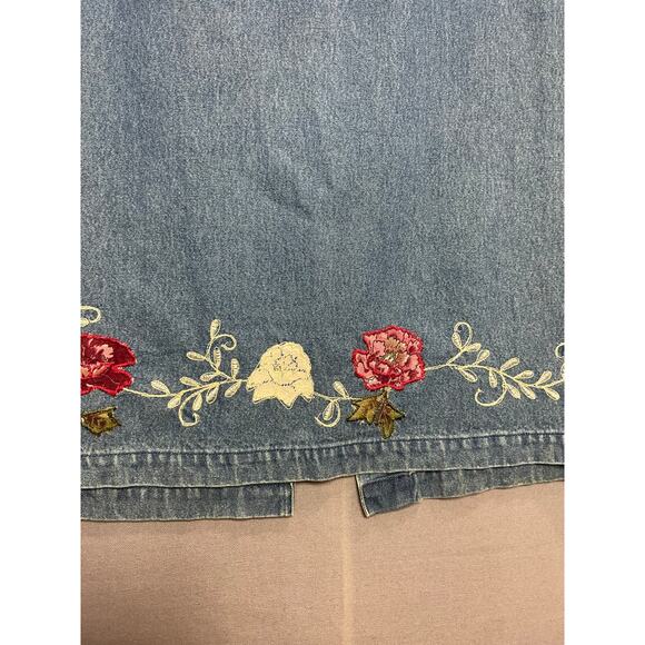 Denim & Co Y2K Vintage Floral Embroidered Jean Maxi Skirt SZ XL 90s Cottagecore - Picture 3 of 4